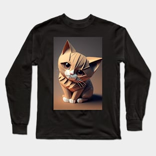 Cute Cat Portrait Paper Art Style Long Sleeve T-Shirt